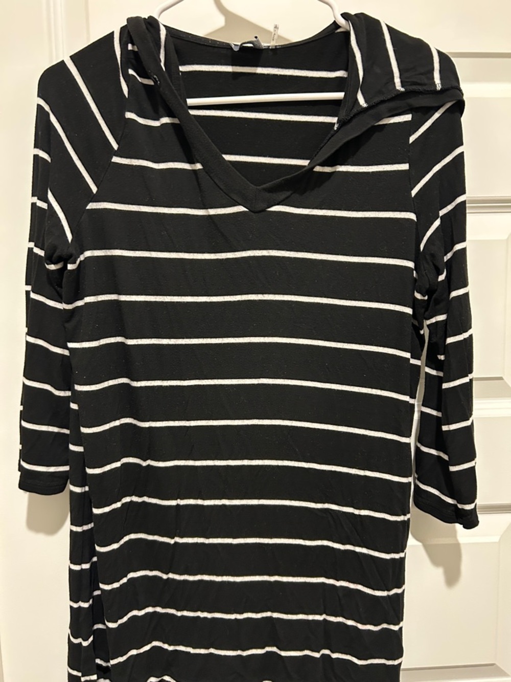 Striped Black & White Hooded Tunic Top